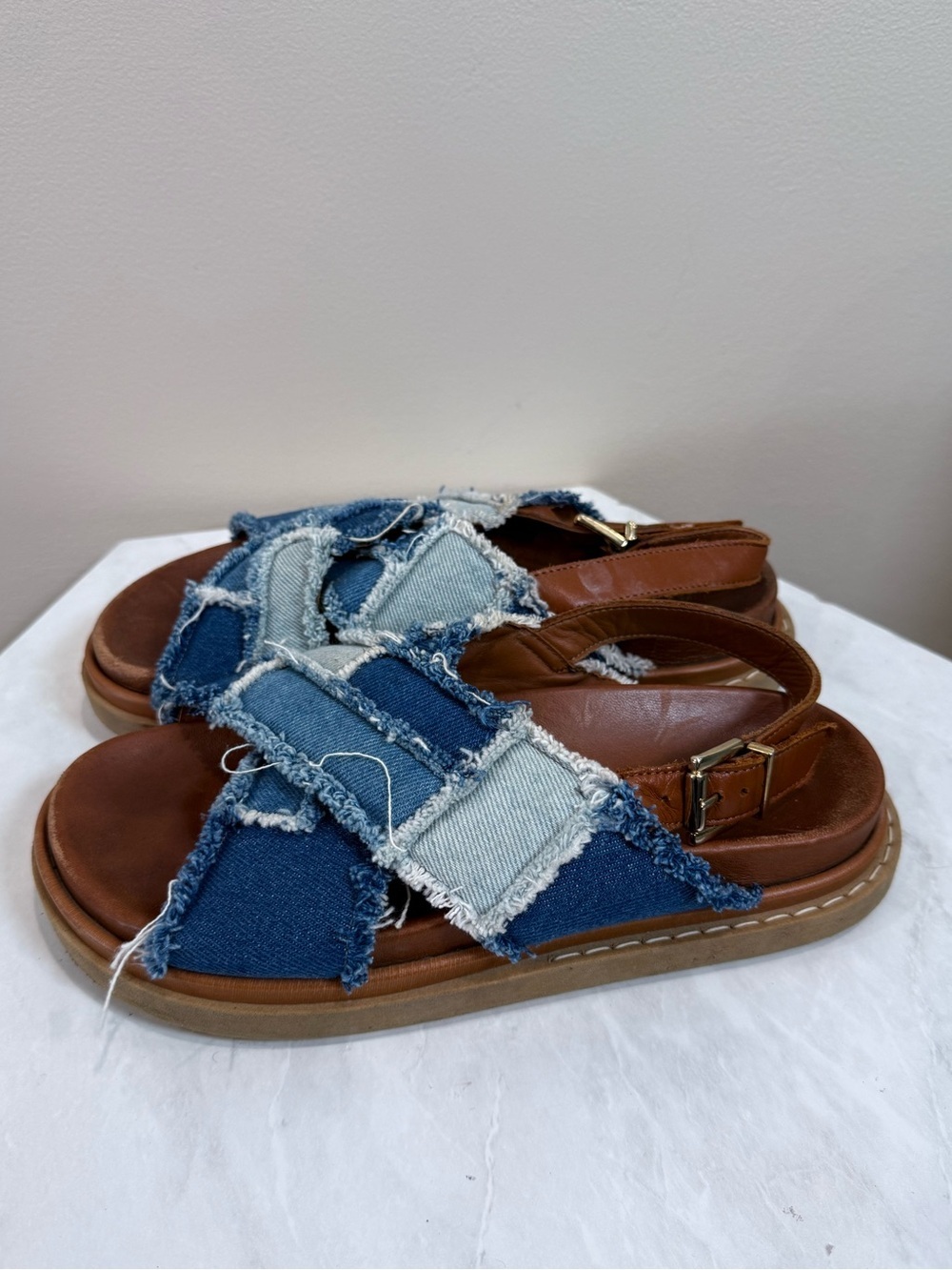 🔥Alohas Women’s Denim Patchwork Slingback Sandals Size 37 EC🔥